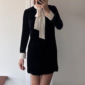 Sandro Mini Velvet Dress with Silk Bow / Scarf